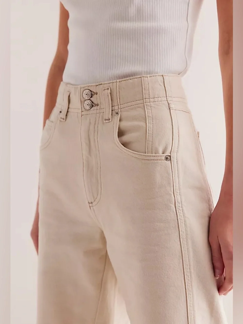 NEW Free People We The Free Aster Straight Leg Jeans size 30 Cream off white